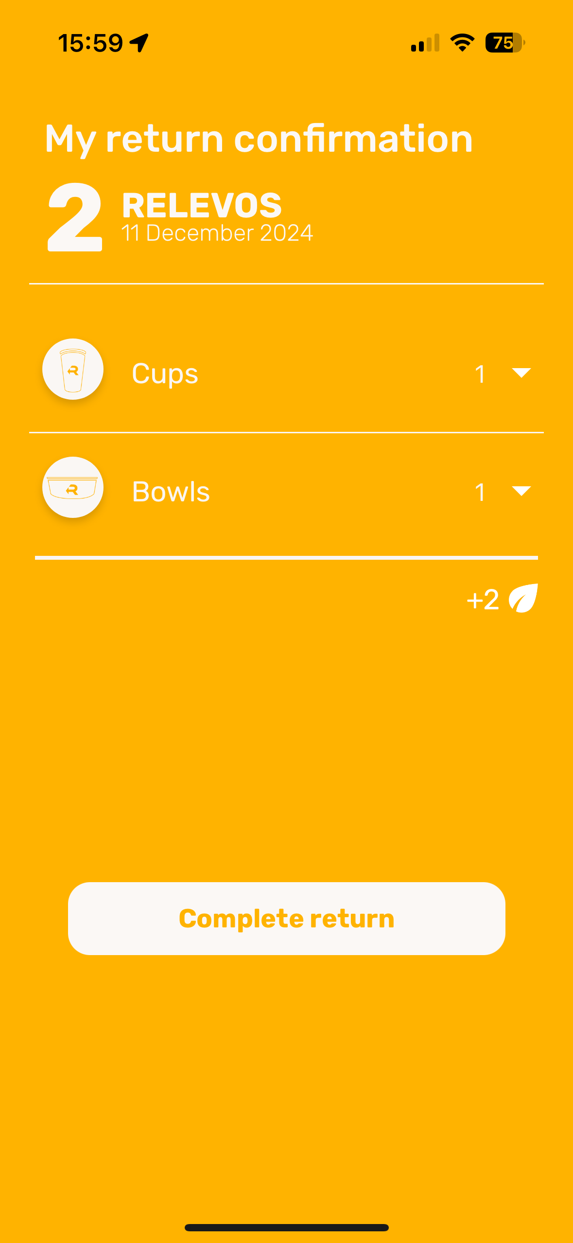 Relevo App Return Confirmation